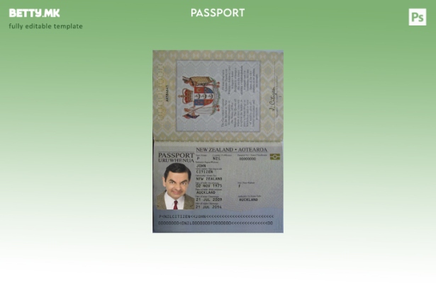 Модерен стил шаблон за пасош на Нов Зеланд ( ).